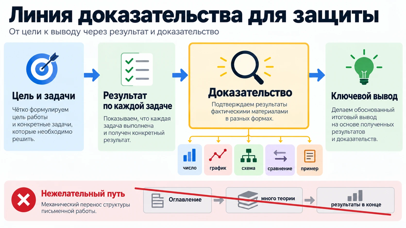 Схема превращения задач работы в результаты и доказательства