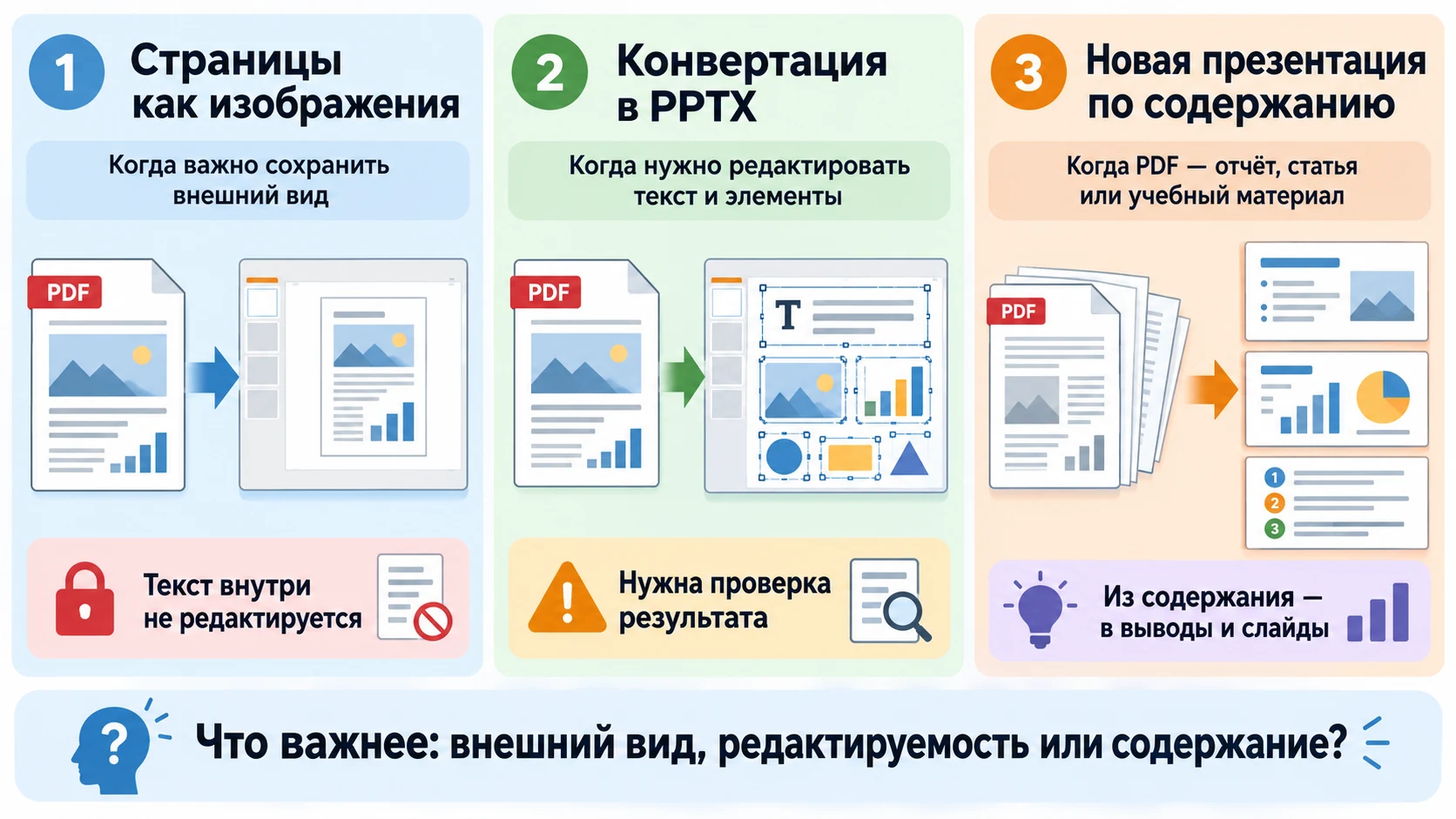 Сравнение трёх способов создания презентации из PDF