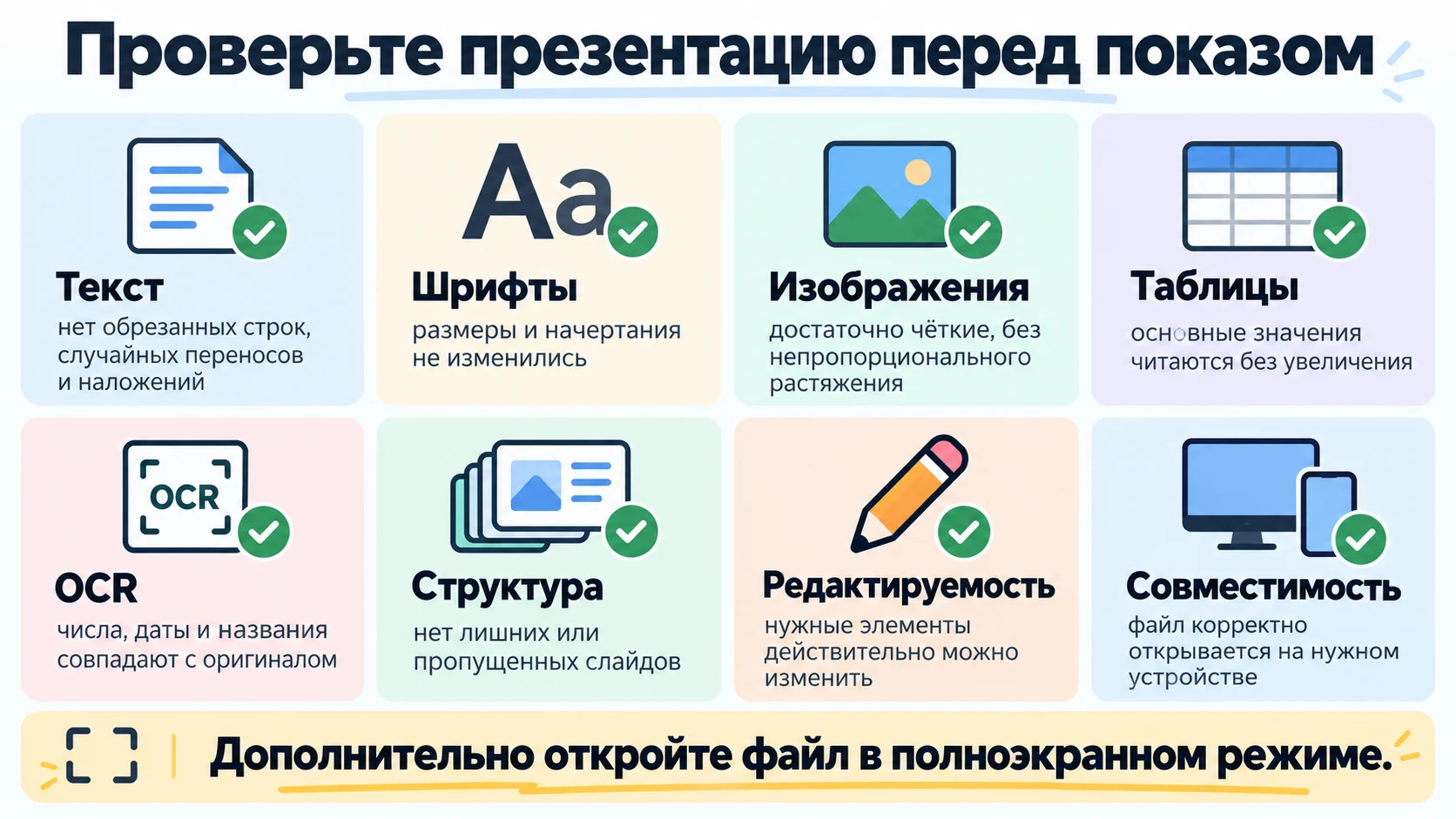Чек-лист проверки презентации после конвертации или OCR
